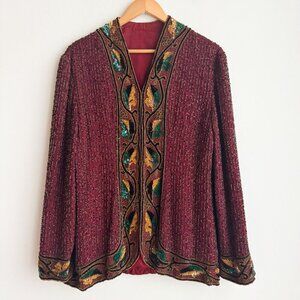 Vintage Beaded Embellished Unique Silk Jacket M